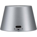 Compact magnetic speaker with aluminium finish and 3 W power silver colour second rear view