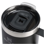 Thermal mug with splash-proof lid in stainless steel 350ml Stanley black colour close-up view 1