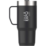 Thermal mug with spill-resistant lid and double wall 473ml Stanley black colour printed logo view 2