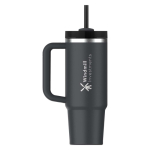 Stanley 890 ml insulated tumbler with rotating lid and reusable straw black colour printed logo view 2