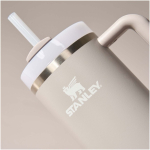 Stanley 890 ml insulated tumbler with rotating lid and reusable straw grey colour close-up view 1