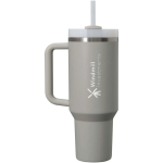 Stanley 890 ml insulated tumbler with rotating lid and reusable straw grey colour printed logo view 2