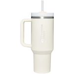 Stanley 890 ml insulated tumbler with rotating lid and reusable straw beige colour printed logo view 2