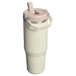Stanley 890ml insulated tumbler with leakproof folding straw beige colour second rear view