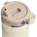 Stanley 890ml insulated tumbler with leakproof folding straw beige colour close-up view 1