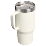 Stainless steel thermal mug with splash-resistant lid 710ml Stanley beige colour second rear view