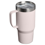Stainless steel thermal mug with splash-resistant lid 710ml Stanley light pink colour second rear view