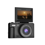 Prixton 64 MP digital camera with 3'' flip-up IPS screen black colour close-up view 1