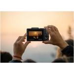 Prixton 64 MP digital camera with 3'' flip-up IPS screen black colour lifestyle image