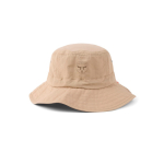 Lightweight 5-panel hat with chin cord 115 g/m² Nordic Drift beige colour view with logo