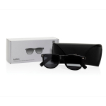 Smart audio glasses with AI translation, polarised UV400 black colour view with box