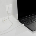 Ultra-slim flat charger with travel plugs and USB-C 65W white colour ambient view 2