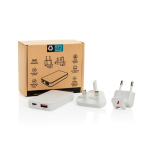 Ultra-slim flat charger with travel plugs and USB-C 65W white colour view with box