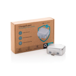Smart USB-C charging adapter with overcharge protection 140W silver colour view with box