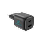 Compact eco USB charger with EU plug 100W black colour view with logo