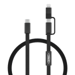 2-in-1 fast charging cable, braided anti-tangle, 60W, 120cm black colour view with logo
