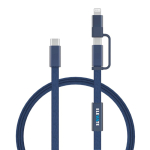2-in-1 fast charging cable, braided anti-tangle, 60W, 120cm blue colour view with logo