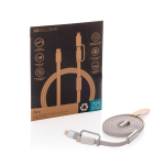2-in-1 fast charging cable, braided anti-tangle, 60W, 120cm grey colour view with box