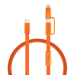 2-in-1 fast charging cable, braided anti-tangle, 60W, 120cm orange colour view with logo