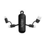 4-in-1 recycled plastic keyring cable with 100W fast charging black colour view with logo