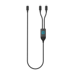 Custom-made charging cable with dual USB-C output, 100W fast charging black colour view with logo