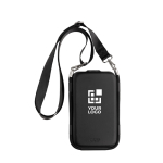 Swiss Peak rigid travel organiser case with neck strap black colour printing view