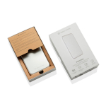Ultra-thin QI2.2 magnetic power bank in recycled aluminium 5000 mAh silver colour view with box