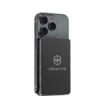 Eco magnetic power bank with 15W wireless charging 5000 mAh black colour view with logo