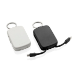 Eco keyring power bank with integrated cables 2000 mAh white colour general view