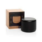 Compact wireless speaker with Bluetooth 5.3 and 3W sound black colour view with box