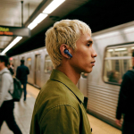 Wireless earbuds with touch control and BT 6.0 30 mAh blue colour ambient view