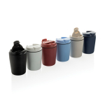 Plastic thermal coffee mug with drip-proof lid 220ml black colour general view