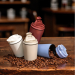 Plastic thermal coffee mug with drip-proof lid 220ml black colour ambient view
