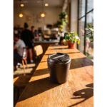 Plastic thermal coffee mug with drip-proof lid 220ml black colour ambient view 2