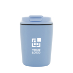 Plastic thermal coffee mug with drip-proof lid 220ml light blue colour printing view