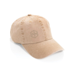 6-panel washed-effect cap in recycled cotton 270 g/m² beige colour view with logo