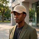 6-panel washed-effect cap in recycled cotton 270 g/m² beige colour ambient view