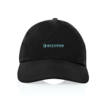 Lightweight, breathable 5-panel cap in recycled nylon black colour view with logo