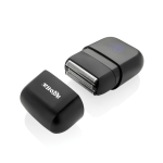 Portable rechargeable shaver with display and travel lock black colour view with logo