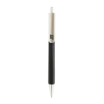 Triangular recycled plastic click pen with blue ink black colour view with logo