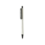 Triangular recycled plastic click pen with blue ink silver colour printing view