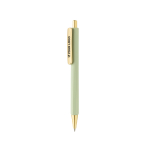 Ergonomic three-sided soft-touch pen with blue ink green colour printing view