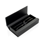 Swiss Peak metal writing set with ballpoint pen and rollerball, blue ink black colour view with box