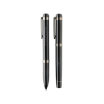 Swiss Peak metal writing set with ballpoint pen and rollerball, blue ink black colour printing view