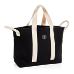 Recycled canvas beach bag with washed finish 400 g/m² black colour view with logo