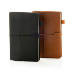 Refillable A5 PU notebook with pockets and elastic closure, lined pages brown colour general view