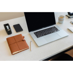Refillable A5 PU notebook with pockets and elastic closure, lined pages brown colour ambient view