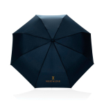 Automatic folding umbrella 21'' matte synthetic leather handle Ø108 navy-blue colour view with logo
