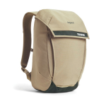 Minimalist backpack with magnetic flap for 16” laptop Thule Paramount beige colour view with logo