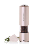 AdHoc eMill.3 electric salt or pepper mill, stainless steel light grey colour view with logo